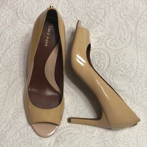 Cole Haan Size 10 Patent Leather Peep-Toe Platform Heels